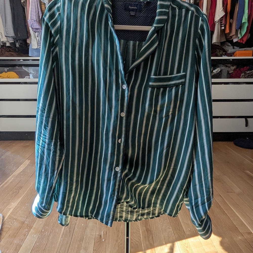 Faconnable Green and White Striped Shirt
